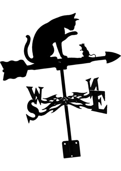 Yard Çimen Barn Cat And Fare Için Siyah Ferforje Weathervane Hava Perdesi Açık Hava Sahne (Yurt Dışından)