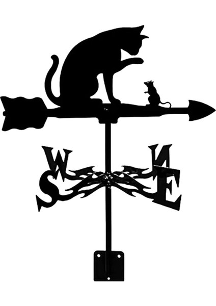 Yard Çimen Barn Cat And Fare Için Siyah Ferforje Weathervane Hava Perdesi Açık Hava Sahne (Yurt Dışından)