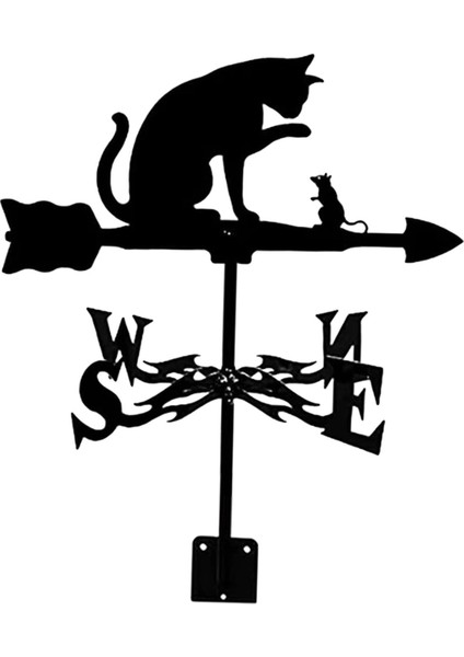 Yard Çimen Barn Cat And Fare Için Siyah Ferforje Weathervane Hava Perdesi Açık Hava Sahne (Yurt Dışından)