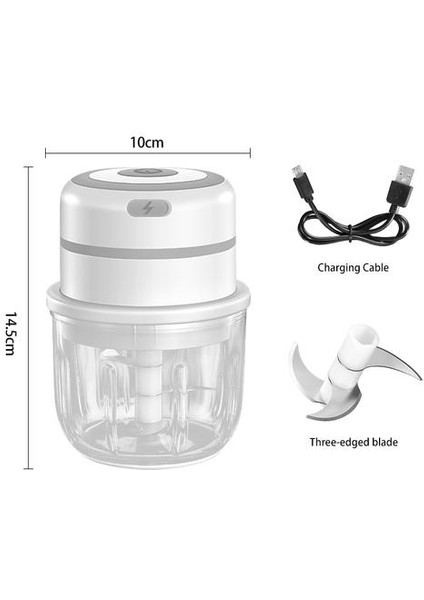 USB Şarj Mini Sarımsak Masher Basın Kablosuz Sebze Biber Et Değirmeni Sağlam Kıyma Gıda Chopper Mutfak Gadget Aracı (Beyaz) (Yurt Dışından)