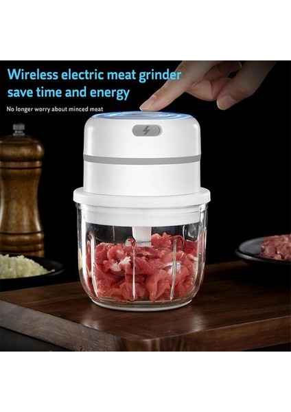 USB Şarj Mini Sarımsak Masher Basın Kablosuz Sebze Biber Et Değirmeni Sağlam Kıyma Gıda Chopper Mutfak Gadget Aracı (Beyaz) (Yurt Dışından)