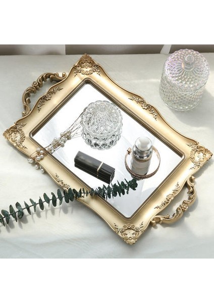 Retro Ayna Tepsi Dikdörtgen Cilt Bakımı Ürün Depolama Tepsi Fransız Retro Saray Stil Banyo Raf Ev Dekorasyon | Depolama Tepsileri (Altın) (Yurt Dışından) modelleri