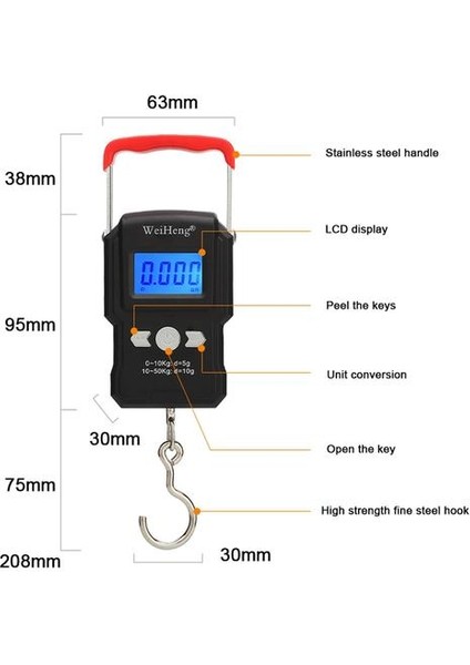 50KG / 5g LCD Dijital Ekran Arka Işık Taşınabilir Asılı Kanca Ölçeği Çift Hassasiyet Balıkçılık Seyahat Mini Elektronik Tartı Ölçeği | Tartım Terazi (Yurt Dışından)