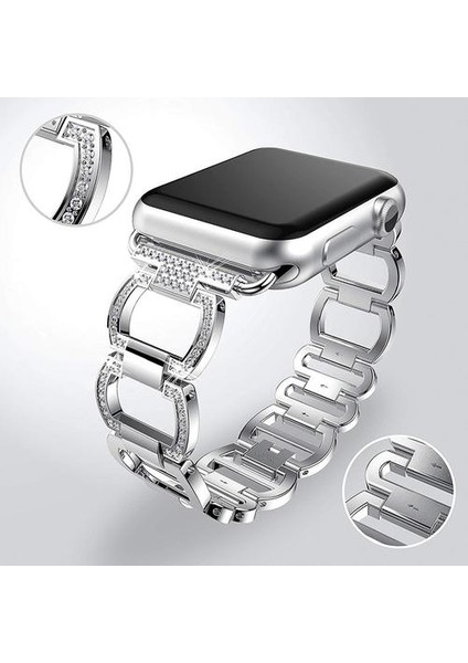 Lüks Metal Elmas Bilezik Apple Watch Band Için Iwatch Paslanmaz Çelik Döngü Bilek Kayışı | Izle Bantları (Yurt Dışından)