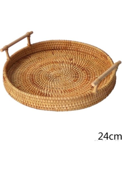 Yuvarlak El Dokuma Meyve Depolama Sepeti Rattan Ekmek Servik El Işi Tepsi Tabağı ile Ahşap Saplı Klasik AU10 20 Dropship | Depolama Tepsileri (M) (Yurt Dışından)