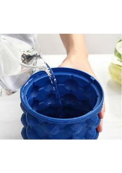 600ML Silikon Buz Küpü Makinesi Kapak ile Buz Kova Buz Kalıp Uzay Tasarrufu Şampanya Şarap Bira Kova Mutfak Parti Barware Için | Dondurma Makineleri (11.5 * 10.5 Cm, Mavi) (Yurt Dışından)