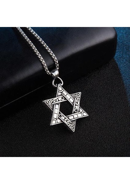 Trendy Retro Çift Taraflı Altı Sivri Yıldız Kolye Moda Vahşi Öğrenci Necklac Kişiselleştirilmiş Titanyum Çelik Erkekler Punk Accessori | Zincir Kolyeler (Yurt Dışından)