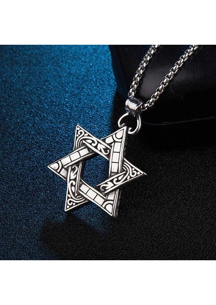Trendy Retro Çift Taraflı Altı Sivri Yıldız Kolye Moda Vahşi Öğrenci Necklac Kişiselleştirilmiş Titanyum Çelik Erkekler Punk Accessori | Zincir Kolyeler (Yurt Dışından)
