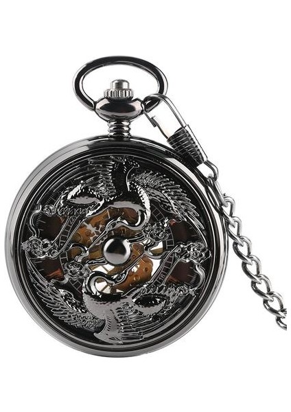Vintage Siyah Vinç Kuşlar Hollow Mekanik El Sarma Cebi Erkek Antika Cep Kolye Manuel Mekanizma Saati Hediyeler | Cep ve Amp;fob Saatler (Yurt Dışından)