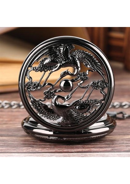 Vintage Siyah Vinç Kuşlar Hollow Mekanik El Sarma Cebi Erkek Antika Cep Kolye Manuel Mekanizma Saati Hediyeler | Cep ve Amp;fob Saatler (Yurt Dışından) fırsatları