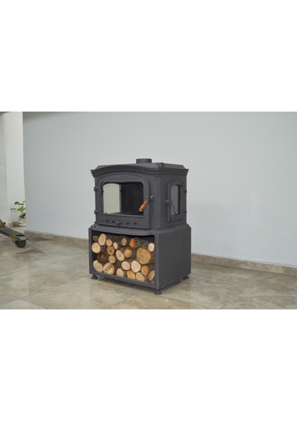 Flame Stove FS-032YKST Altara Lüx 3 Camlı Yan Kapaklı Odunluklu Döküm Soba