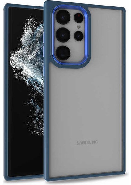 Samsung Galaxy S22 Ultra Kılıf Kamera Çıkıntılı Arkası Şeffaf Hassas Tuşlu Renkli Kenarlı Kapak (Flora)