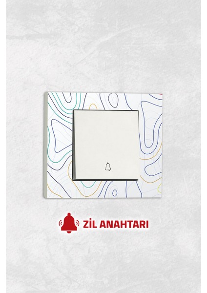 Markcat Grano Uv Baskılı Çizgi Desen Beyaz Tekli Dekoratif Zil Anahtarı + Çerçeve Set
