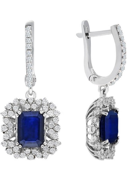 Pırlanta ve Oktagon Kesim Safir Taşlı Küpe 0423E0058