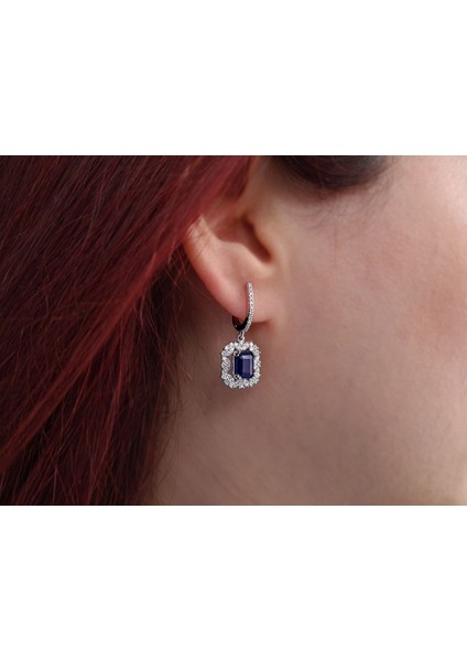 Pırlanta ve Oktagon Kesim Safir Taşlı Küpe 0423E0058 modelleri