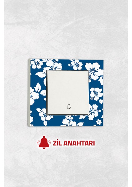 Markcat Grano Uv Baskılı Çiçek Desen Beyaz Tekli Dekoratif Zil Anahtarı + Çerçeve Set
