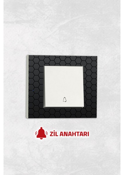 Markcat Grano Uv Baskılı Petek Desen Beyaz Tekli Dekoratif Zil Anahtarı + Çerçeve Set