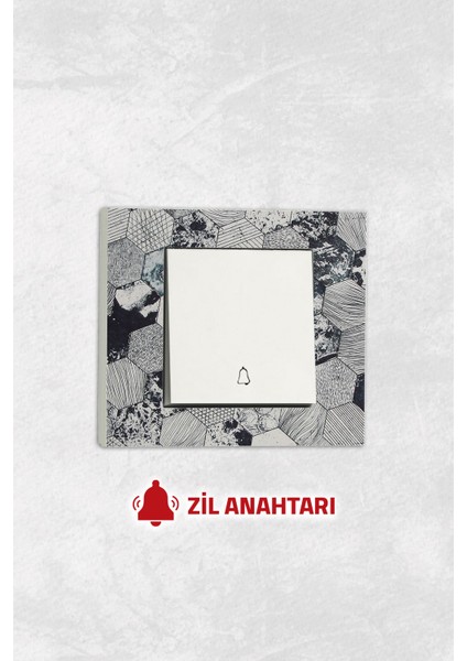 Markcat Grano Uv Baskılı Petek Desen Beyaz Tekli Dekoratif Zil Anahtarı + Çerçeve Set