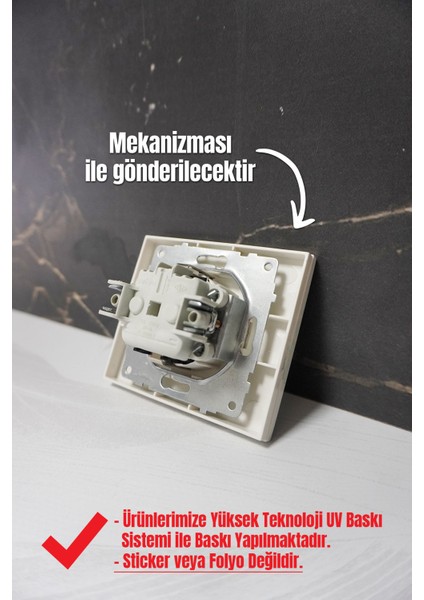 Markcat Grano Uv Baskılı Çiçek Desen Beyaz Tekli Anahtar Priz + Çerçeve Set