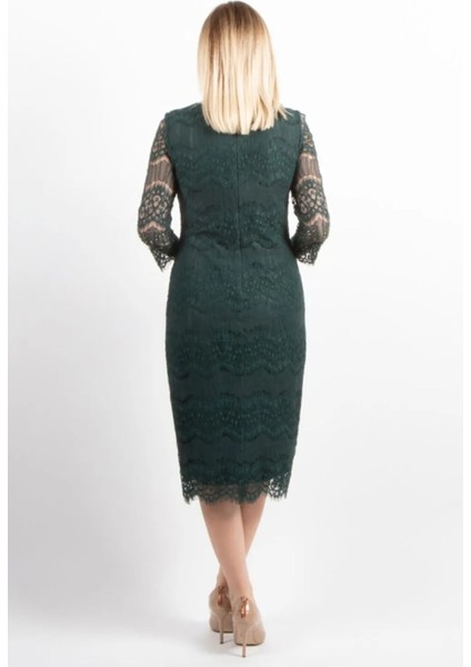 Kadın Büyük Beden Taş Işlemeli Dantel Abiye Elbise 2280 Yeşil fırsatları