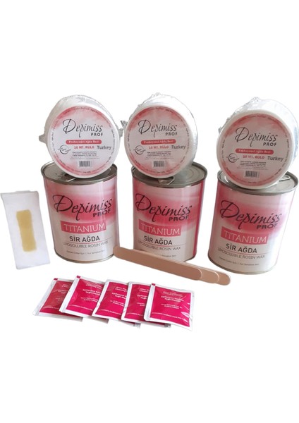 Pudralı Pembe Konserve Sir Ağda 3 Adet 800 Ml. 3ADET Ağda Bezi Spatula Hediyeli