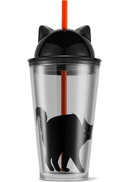 ® Kedi Tasarımlı Plastik Soğuk Içecek Bardağı - Siyah - 473 ml - 11145084