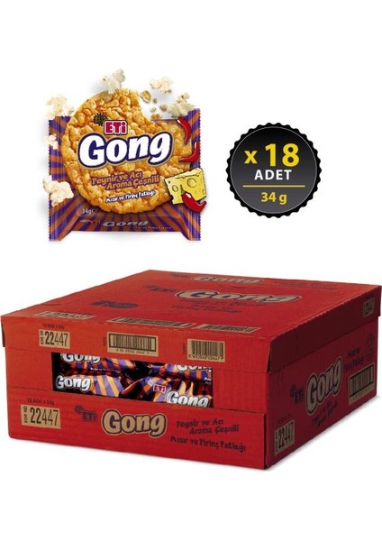 Gong Peynir ve Acı Aroma Çeşnili Mısır ve Pirinç Patlağı 34 G x 18 Adet