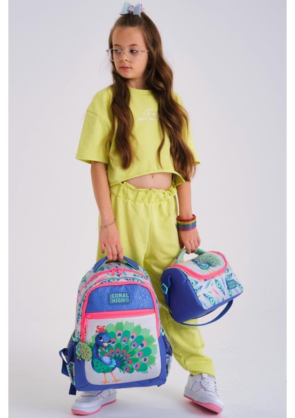 Kids Gümüş Lavanta Tavus Kuşu Desenli 3’lü Okul Çanta Seti SET0123488