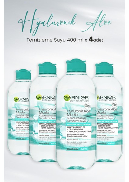 Micellar Temizleme Suyu Hyaluronik Aloe 400 ml x 4 Adet