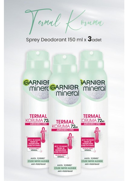 Mineral Termal Koruma Sprey Deodorant 150 ml x 3 Adet