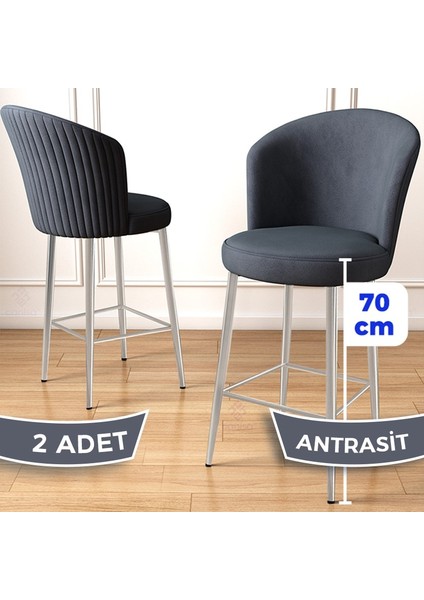 Concept Fora Serisi 2 Adet Babyface Kumaş Krom Kaplama Metal Ayaklı Ada Mutfak Bar Sandalyesi