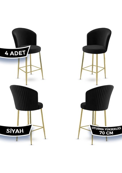 Concept Fora Serisi 4 Adet Babyface Kumaş Gold Kaplama Metal Ayaklı Ada Mutfak Bar Sandalyesi