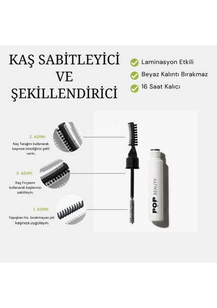 Pop Beauty Kaş Sabitleyici ve Şekillendirici, Kaş Fırçası, Tarağı ve Sabitleyici Jel (Laminasyon Etkili)