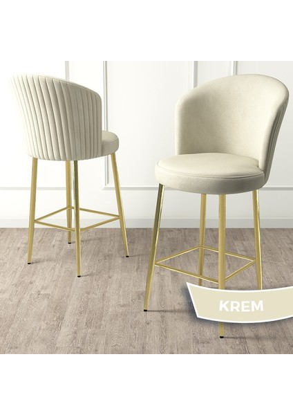 Concept Fora Serisi 4 Adet Babyface Kumaş Gold Kaplama Metal Ayaklı Ada Mutfak Bar Sandalyesi
