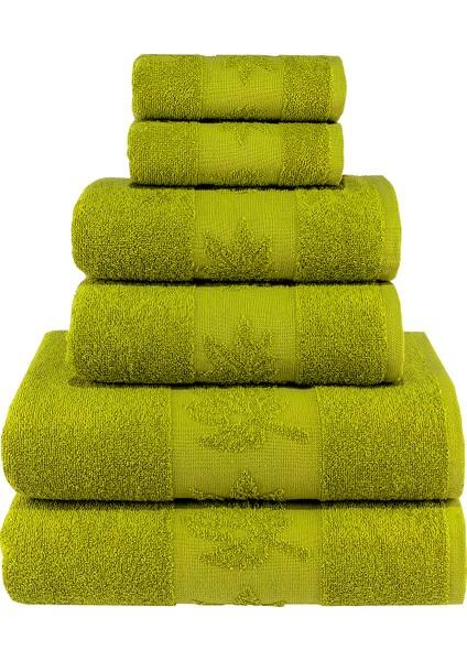 Yaprak Desenli %100 Pamuk Banyo Havlu Seti 6 Adet, 2 Banyo Havlusu, 2 El Havlusu, ve 2 Yüz Havlusu, -Comfort- Lime, fiyatları