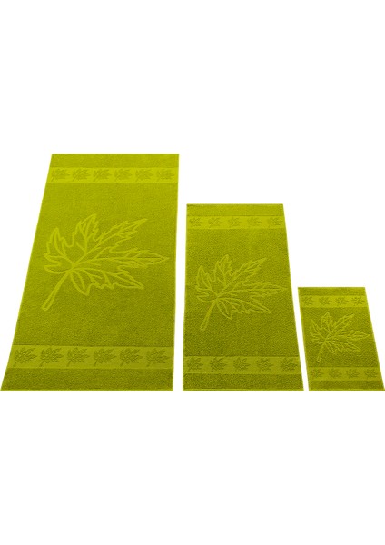 Yaprak Desenli %100 Pamuk Banyo Havlu Seti 6 Adet, 2 Banyo Havlusu, 2 El Havlusu, ve 2 Yüz Havlusu, -Comfort- Lime, modelleri
