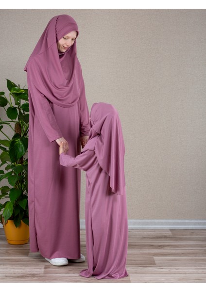 Anne Kız Kombin Namaz Elbisesi (Gül Kurusu) ADET FİYATIDIR