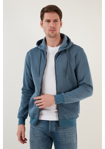 Slim Fit Kapüşonlu Fermuarlı Içi Tüylü Yumuşak Şardonlu Kışlık Erkek Sweat 5905340