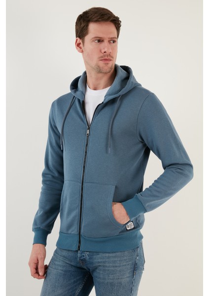Slim Fit Kapüşonlu Fermuarlı Içi Tüylü Yumuşak Şardonlu Kışlık Erkek Sweat 5905340