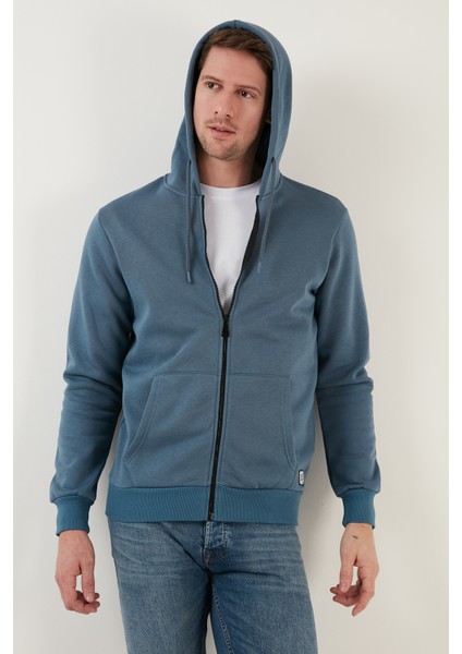 Slim Fit Kapüşonlu Fermuarlı Içi Tüylü Yumuşak Şardonlu Kışlık Erkek Sweat 5905340