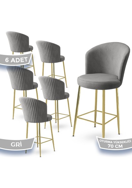 Concept Fora Serisi 6 Adet Babyface Kumaş Gold Kaplama Metal Ayaklı Ada Mutfak Bar Sandalyesi