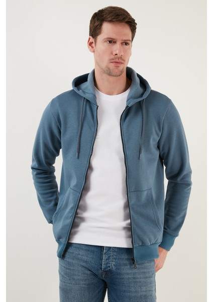 Slim Fit Kapüşonlu Fermuarlı Içi Tüylü Yumuşak Şardonlu Kışlık Erkek Sweat 5905340