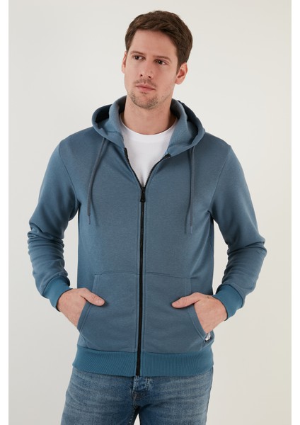 Slim Fit Kapüşonlu Fermuarlı Içi Tüylü Yumuşak Şardonlu Kışlık Erkek Sweat 5905340