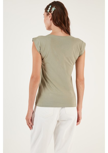 Pamuklu Bisiklet Yaka Kolsuz T Shirt Kadın T Shirt 5864019