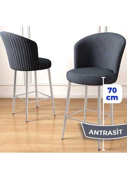 Concept Fora Serisi 6 Adet Babyface Kumaş Krom Kaplama Metal Ayaklı Ada Mutfak Bar Sandalyesi