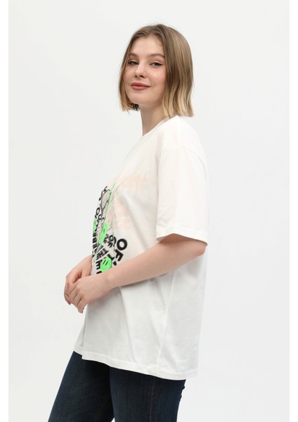 Unisex Kırmızı %100 Pamuk Baskılı Oversize Dik Yaka Örme T-Shirt