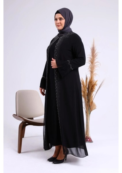 Kadın Büyük Beden Taşlı ve Inci Desenli Kolları Piliseli Anne Tesettür Abiye fiyatları