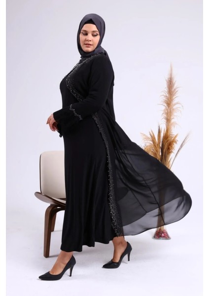 Kadın Büyük Beden Taşlı ve Inci Desenli Kolları Piliseli Anne Tesettür Abiye fırsatları