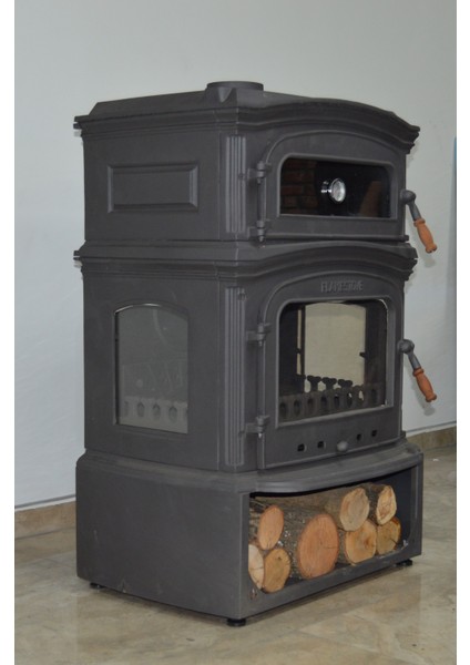 Flame Stove FS-034YK St A. Premium Lüx 3 Camlı Odunluklu Yan Kapaklı Kuzineli Döküm Soba