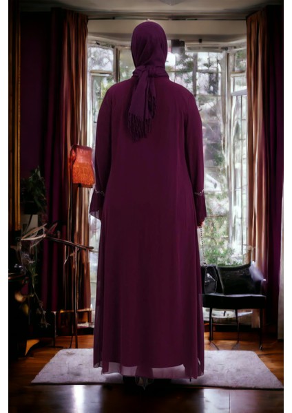 Kadın Büyük Beden Taşlı ve Inci Desenli Kolları Piliseli Anne Tesettür Abiye fırsatları